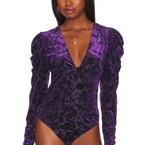 Free People Magic Hour Bodysuit in Deep Sea Purple Combo Small Medium Retail $98
